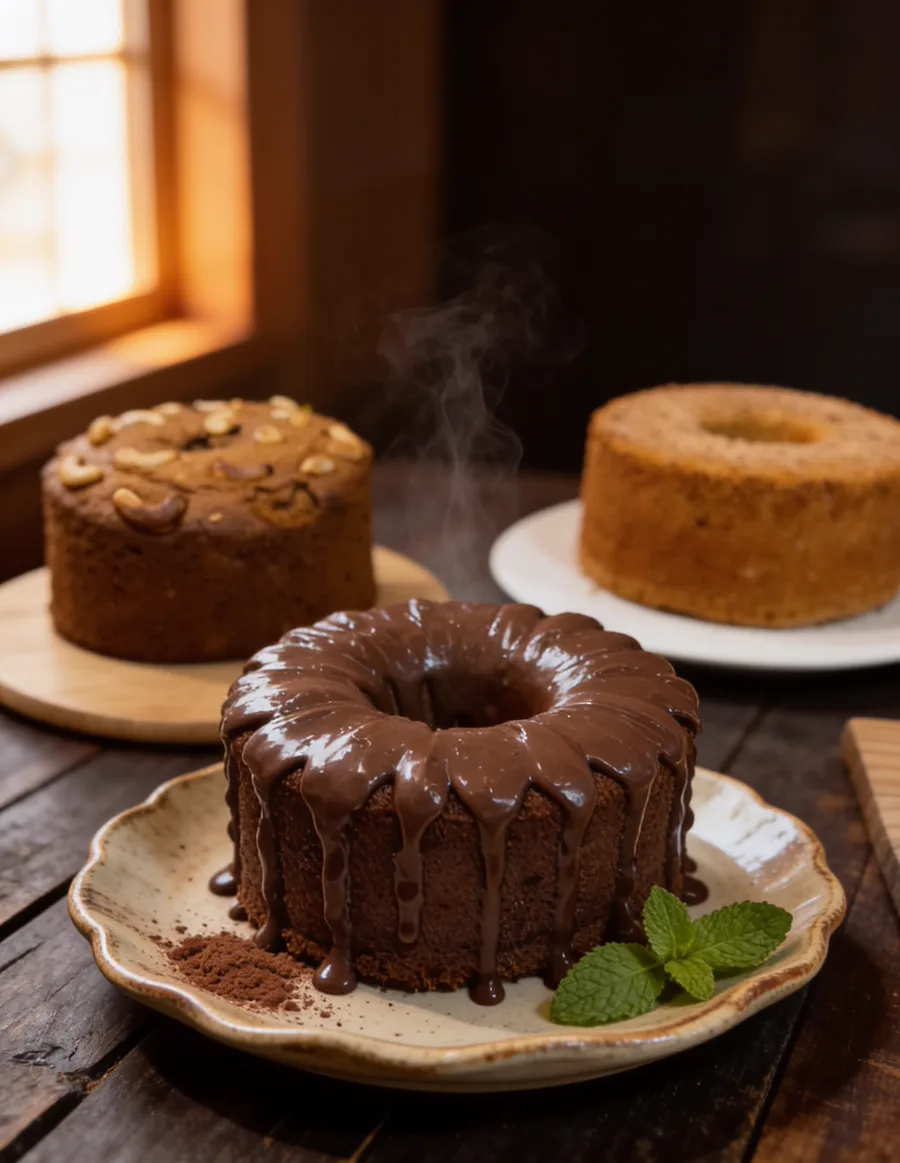 Bolo de café com cobertura de chocolate